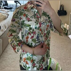 L ‘ AGENCE WOMENS SILK FLORAL PRINT BLOUSE SZ XL  M26 Bottom Up